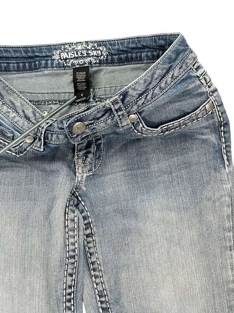 detail view, Paisley Sky Blue Bootcut Jeans, vintage Y2K second hand piece