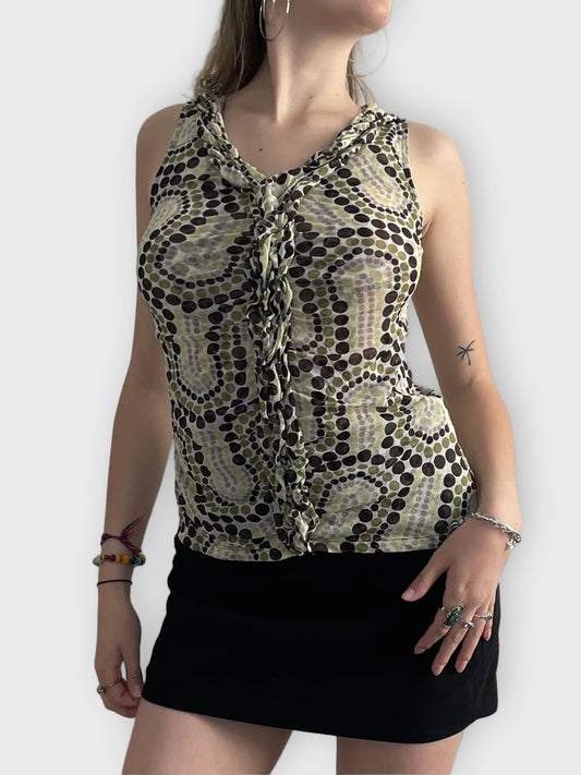 front view, New York & Company olive wave – 70s mesh cami, vintage Y2K second hand piece