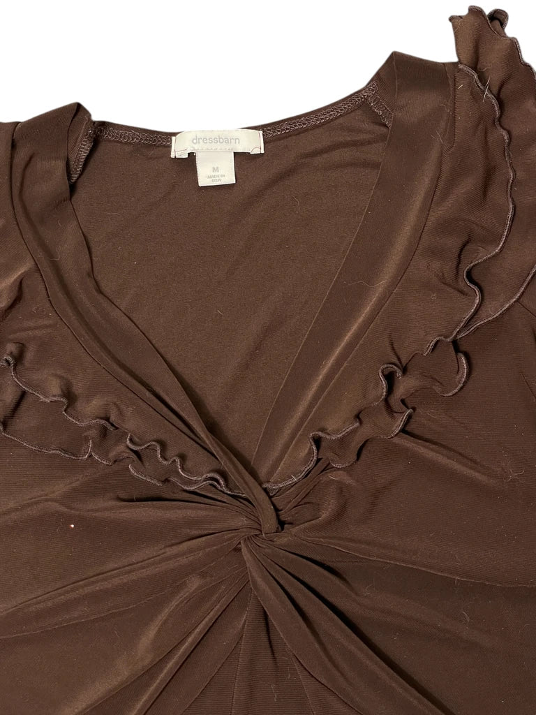 detail view, Dressbarn Brown Ruffle Detail Blouse, vintage Y2K second hand piece, image 5