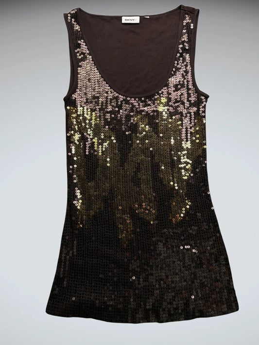 front view, Dknyc Brown Ombre Sequin Disco Top, vintage Y2K second hand piece