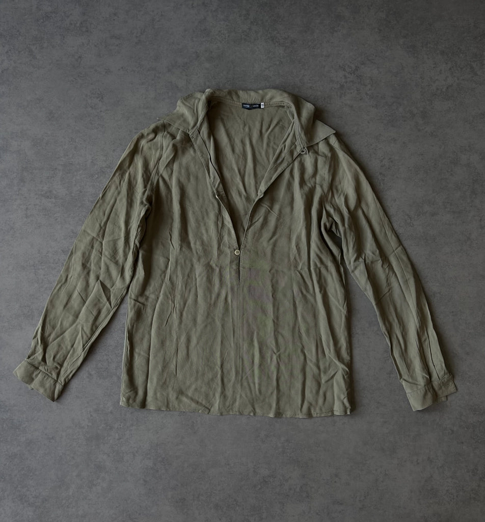 detail view, Emporio Armani Y2K Baggy Collar Top in Green, vintage Y2K second hand piece, image 6