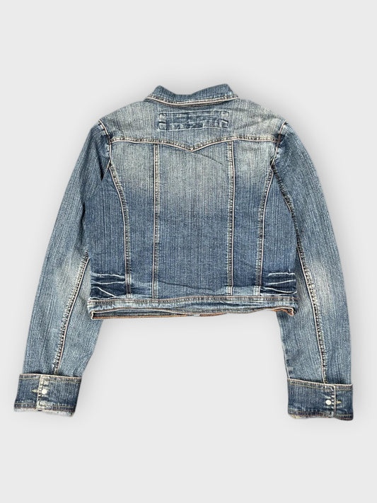 back view, Seduction Cropped Faded Denim Jacket, vintage Y2K second hand piece