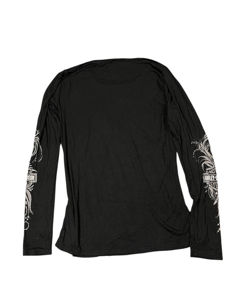 detail view, Harley-Davidson Rhinestone Logo Long Sleeve Tee, vintage Y2K second hand piece, image 4