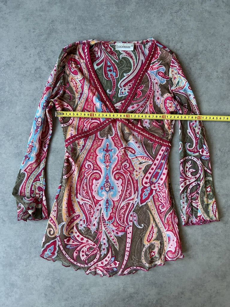 detail view, Clockhouse Y2K Pink Mesh Top, vintage Y2K second hand piece, image 10