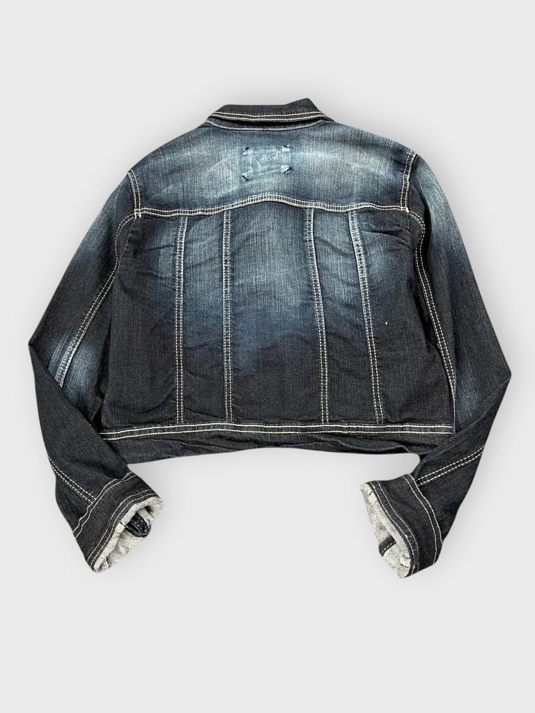 back view, Anethyst Cropped Dark Wash Denim Jacket, vintage Y2K second hand piece