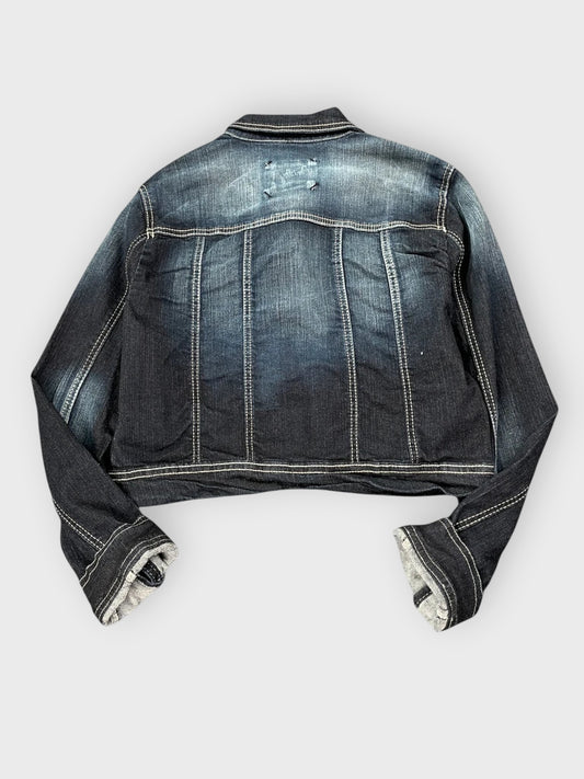 back view, Anethyst Cropped Dark Wash Denim Jacket, vintage Y2K second hand piece