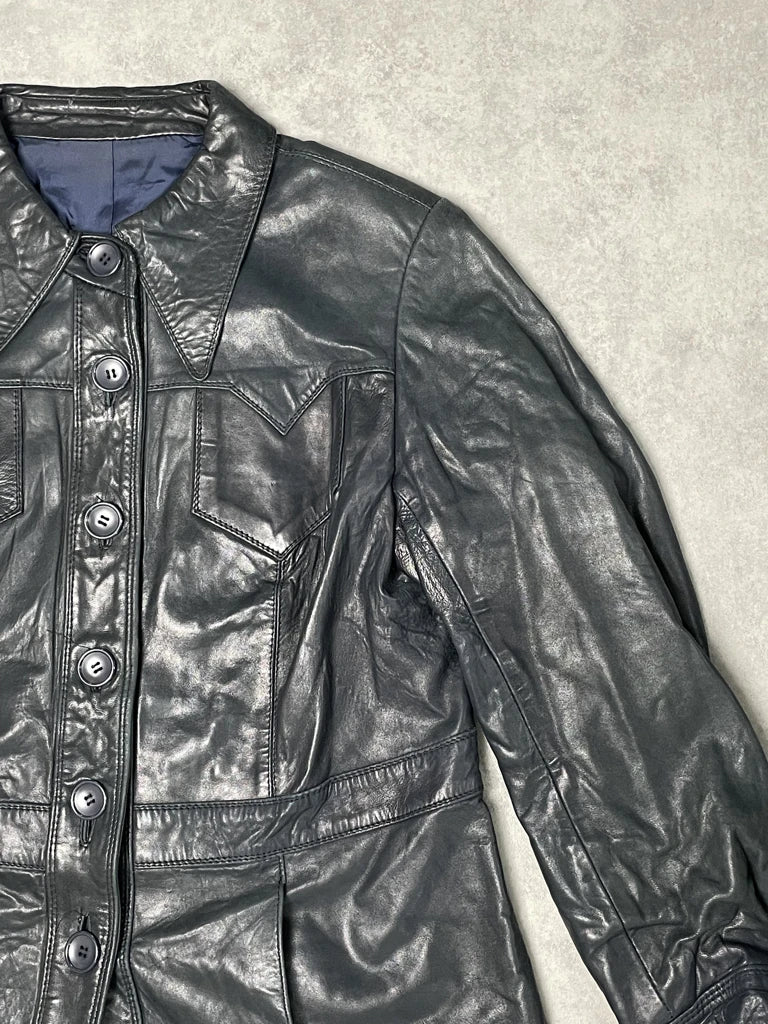 detail view, Stadick Black Leather Coat, vintage Y2K second hand piece, image 4