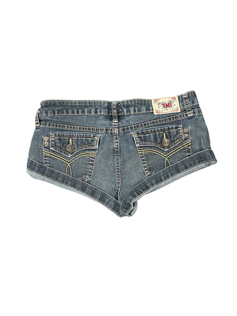 back view, YMI Dark Wash Rolled Hem Denim Hotpants, vintage Y2K second hand piece