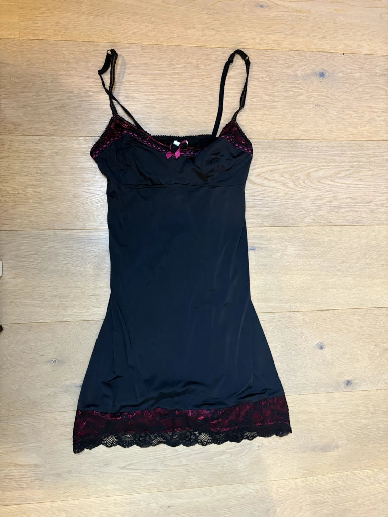 Y2K Black Lingerie Slip Dress (M)