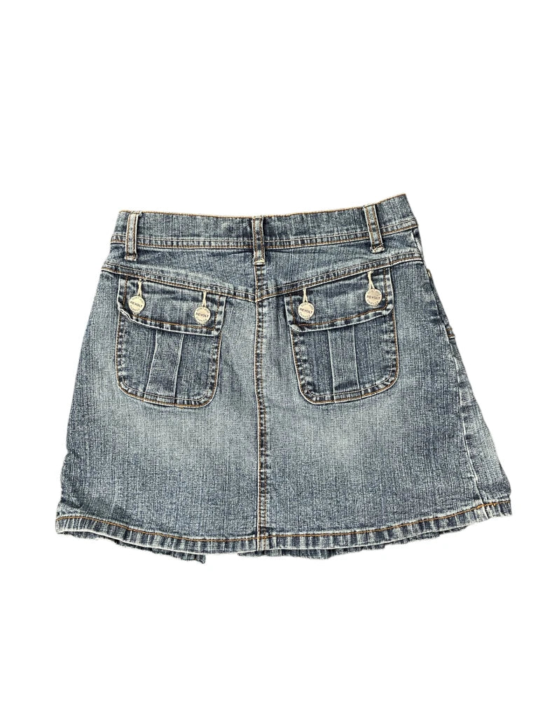 back view, Revolt Pleated Blue Vintage Denim Skirt, vintage Y2K second hand piece