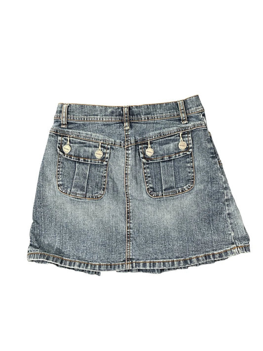 back view, Revolt Pleated Blue Vintage Denim Skirt, vintage Y2K second hand piece