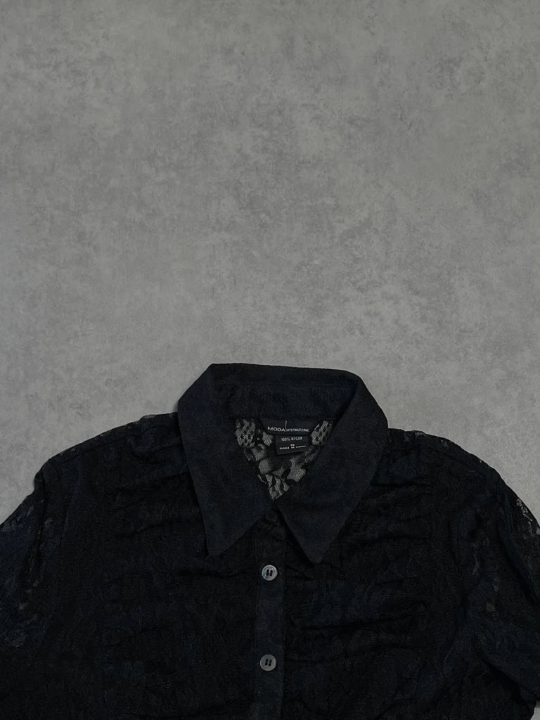 detail view, Moda International Lace Shirt, vintage Y2K second hand piece