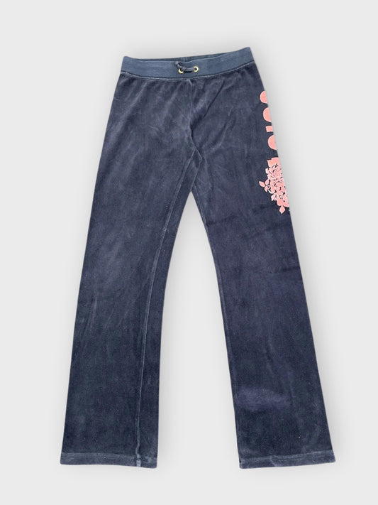 front view, Juicy Couture Black Velour Logo Pants (XXXS), vintage Y2K second hand piece