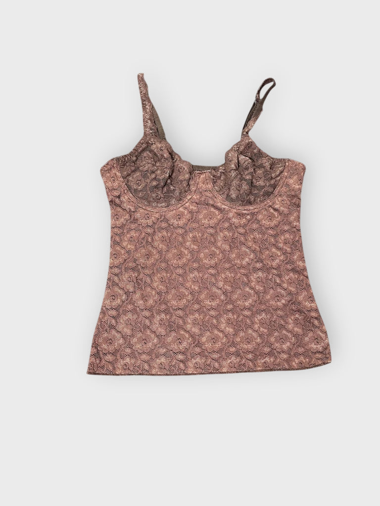 front view, Brown Floral Lace Camisole, vintage Y2K second hand piece