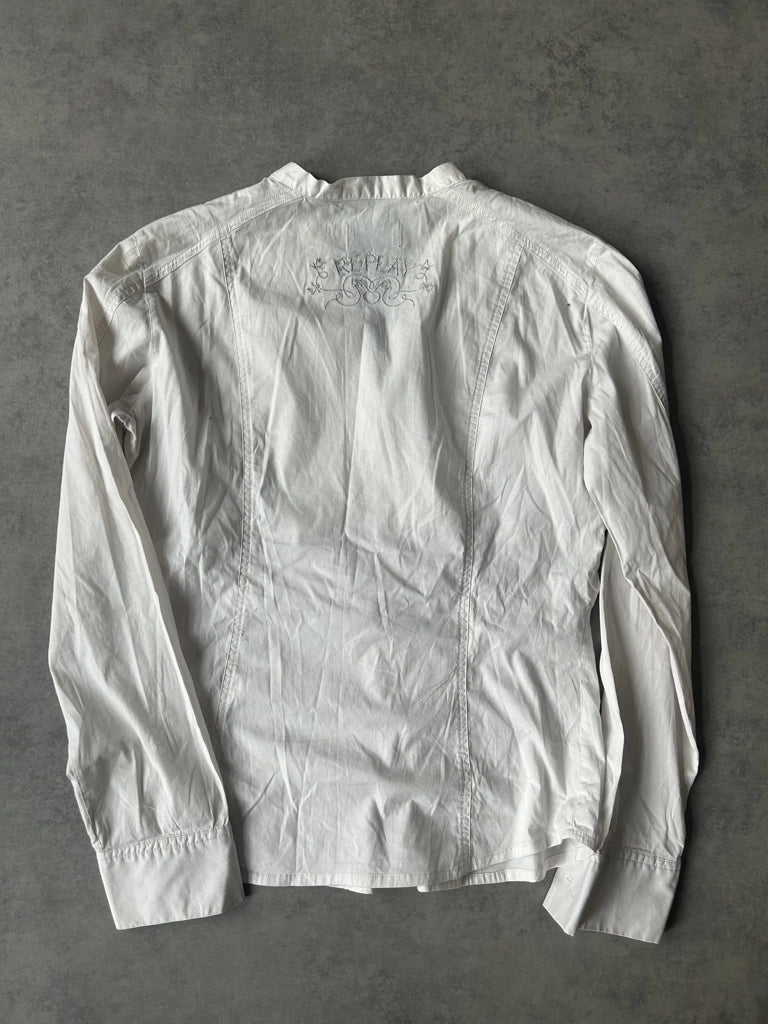 detail view, Replay Y2K White Long Sleeve Top, vintage Y2K second hand piece, image 7