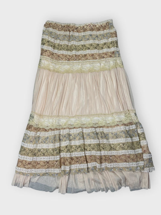 front view, Codigo Golden Lace Romance Maxi Skirt, vintage Y2K second hand piece