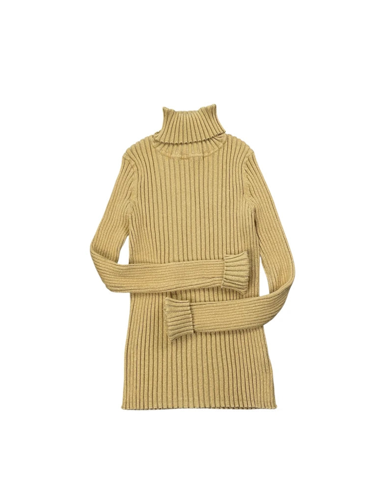 detail view, Apostrop Gold Metallic Ribbed Turtleneck Top, vintage Y2K second hand piece, image 4