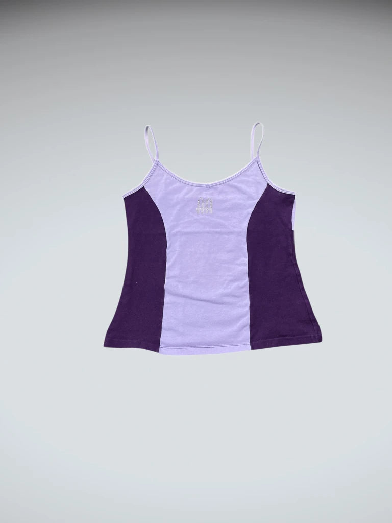 detail view, Lilac & Deep Purple Rhinestone Cami Top, vintage Y2K second hand piece