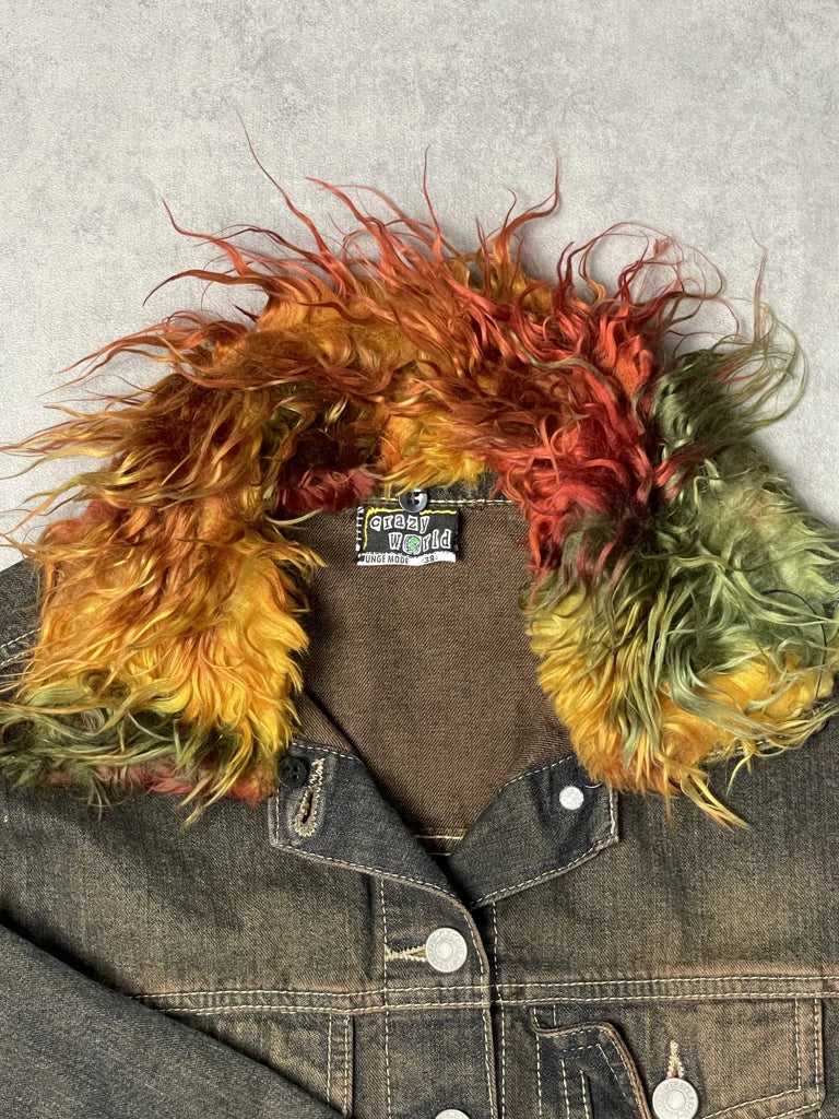 detail view, Crazy World Colourful Fur Jacket, vintage Y2K second hand piece, image 4