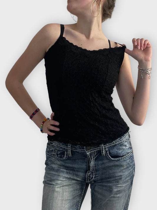 front view, White Black midnight lace – classic cami, vintage Y2K second hand piece