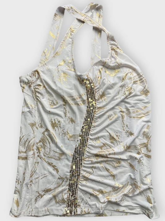 front view, Jots White Gold Sequin Detail Racerback Top, vintage Y2K second hand piece