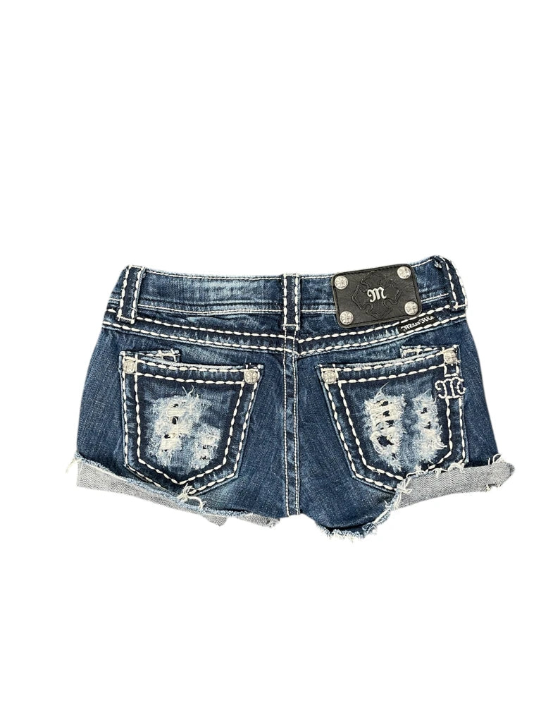 detail view, Miss Me Rolled Hem Embellished Denim Hotpants, vintage Y2K second hand piece, image 4