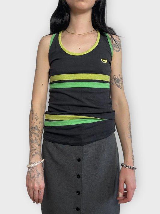 front view, Vision tank top with green striped, vintage Y2K second hand piece