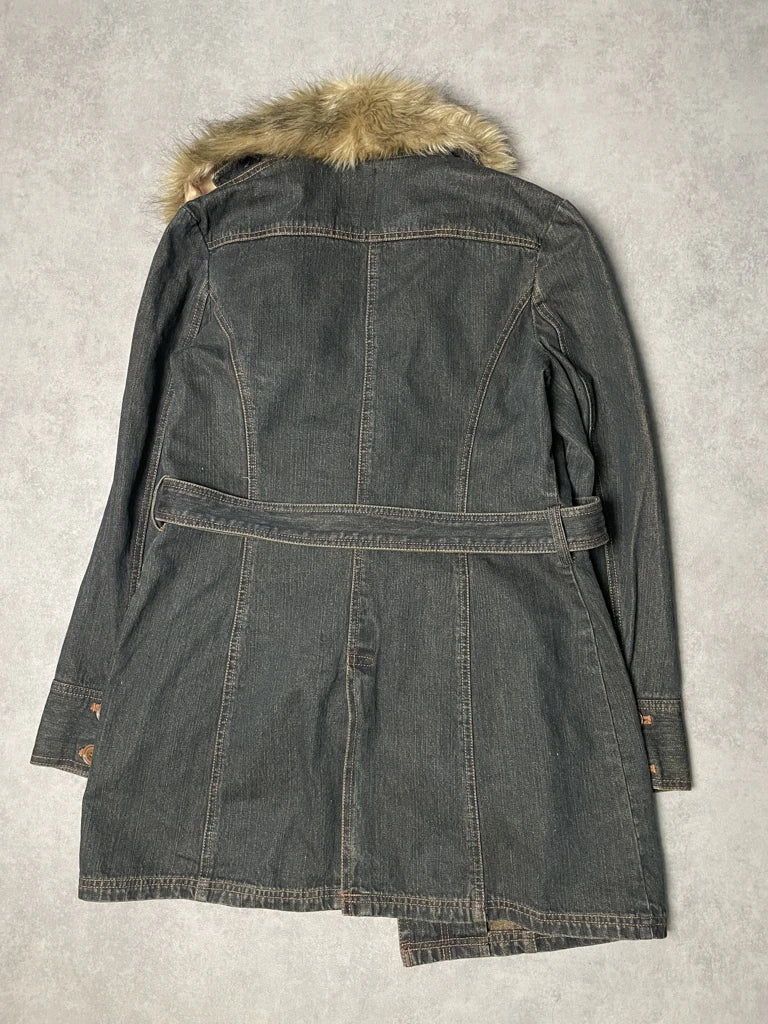 detail view, M LL Jeans Jacket with Fur, vintage Y2K second hand piece, image 5