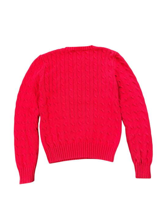 back view, Polo Ralph Lauren Red Cable Knit Sweater, vintage Y2K second hand piece