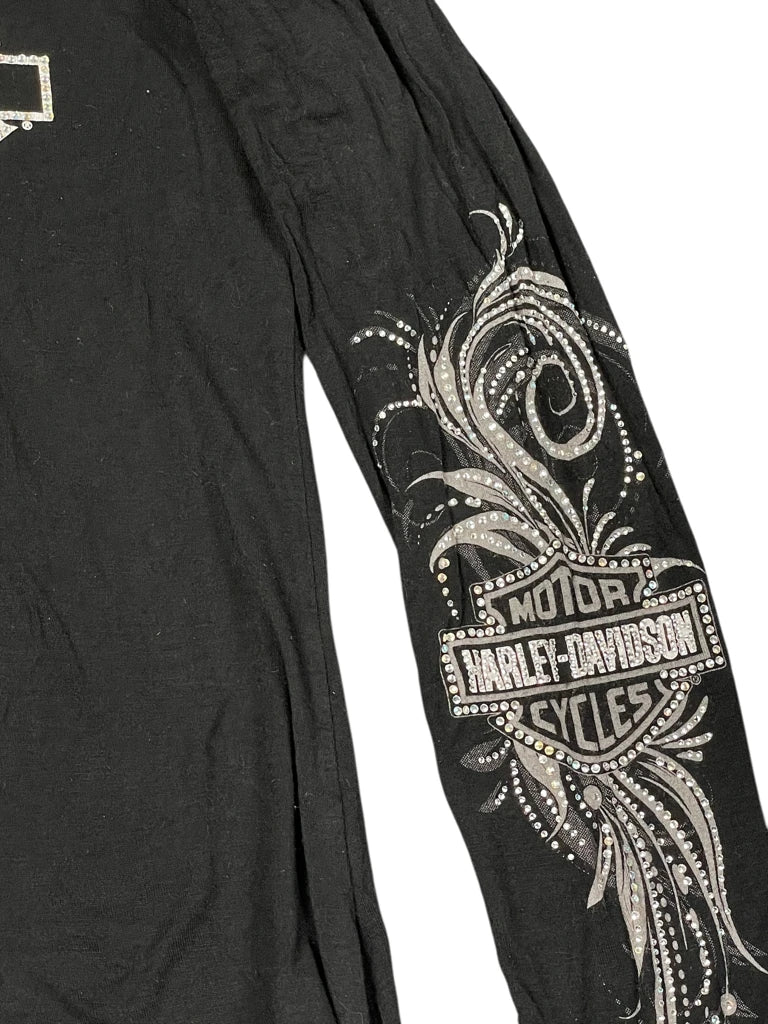 detail view, Harley-Davidson Rhinestone Logo Long Sleeve Tee, vintage Y2K second hand piece, image 6
