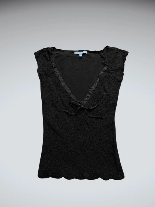 front view, Smart Set Black Lace Bow Detail Top, vintage Y2K second hand piece