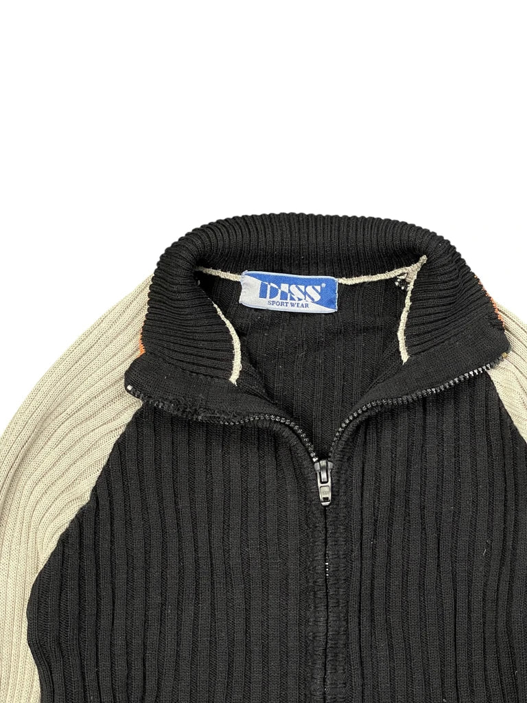 detail view, Diss Black Full-Zip Ribbed Sweater, vintage Y2K second hand piece