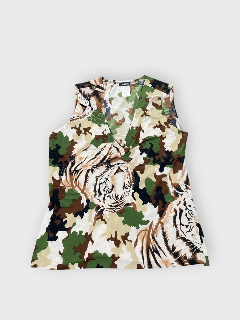 front view, Casting Camo Tiger Statement Top, vintage Y2K second hand piece