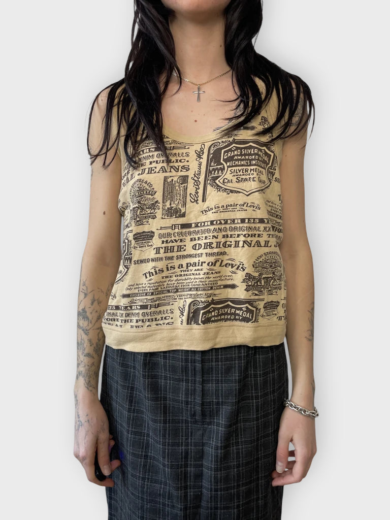front view, Beige Levi’s Tank Top with Prints, vintage Y2K second hand piece