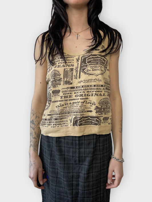 front view, Beige Levi’s Tank Top with Prints, vintage Y2K second hand piece