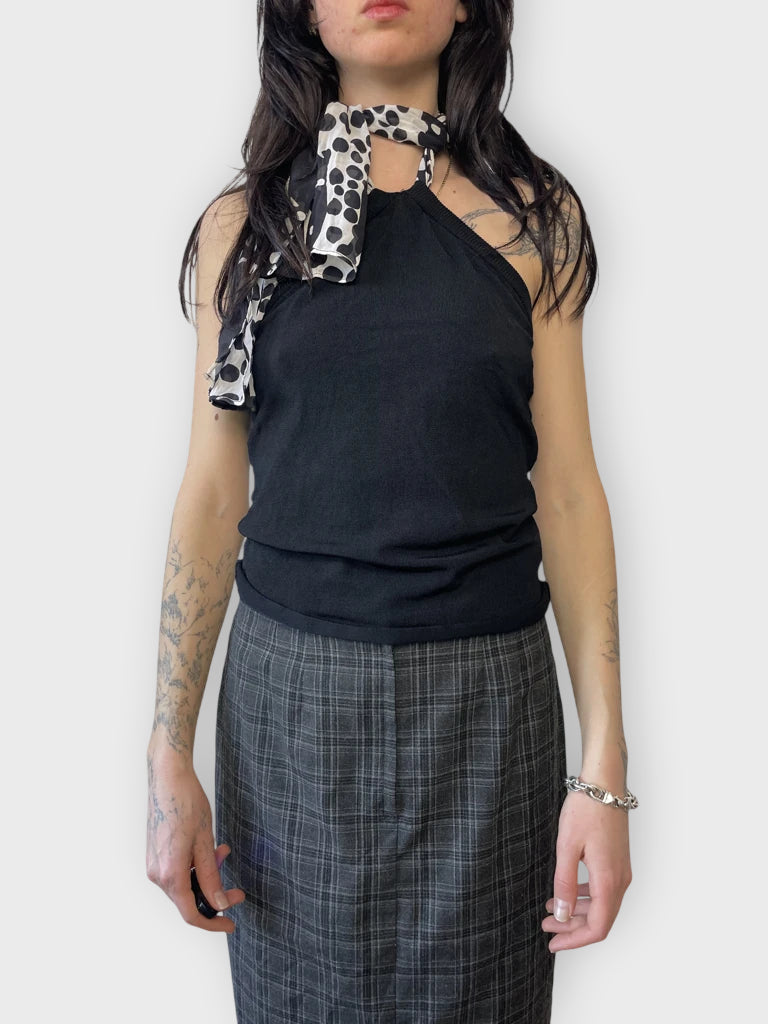 front view, Marella Black Top with Foulard, vintage Y2K second hand piece