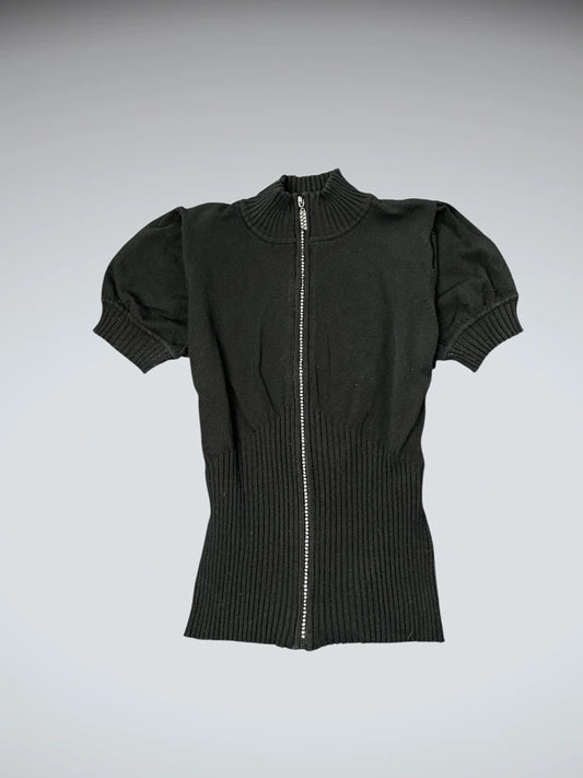 front view, Belldini Black Short Sleeve Zip Sweater, vintage Y2K second hand piece