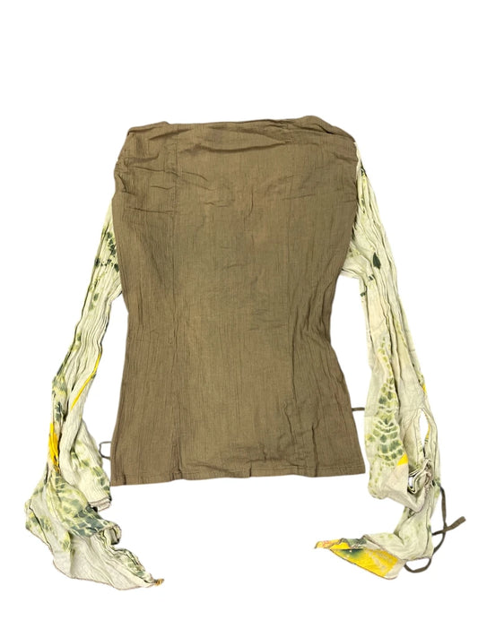 back view, Green flower dress top, vintage Y2K second hand piece