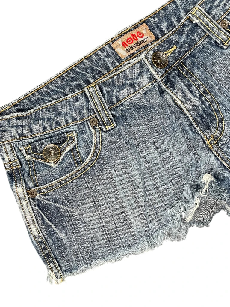 detail view, Nobo Light Wash Distressed Denim Hotpants, vintage Y2K second hand piece, image 4