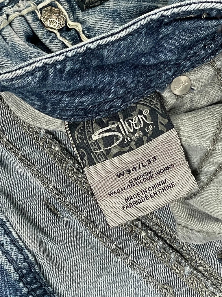 back view, Silver Jeans Light Wash Raw Hem Denim Mini Skirt, vintage Y2K second hand piece