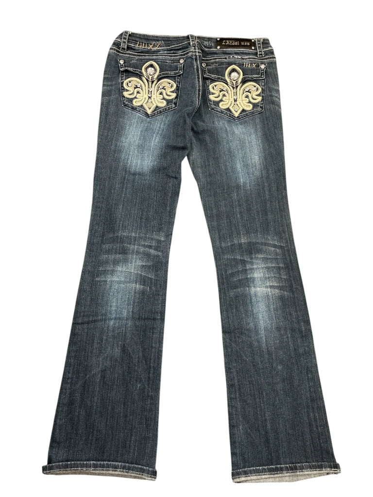 detail view, LA Idol USA Light Blue Bootcut Jeans with Crystal Stud Details, vintage Y2K second hand piece