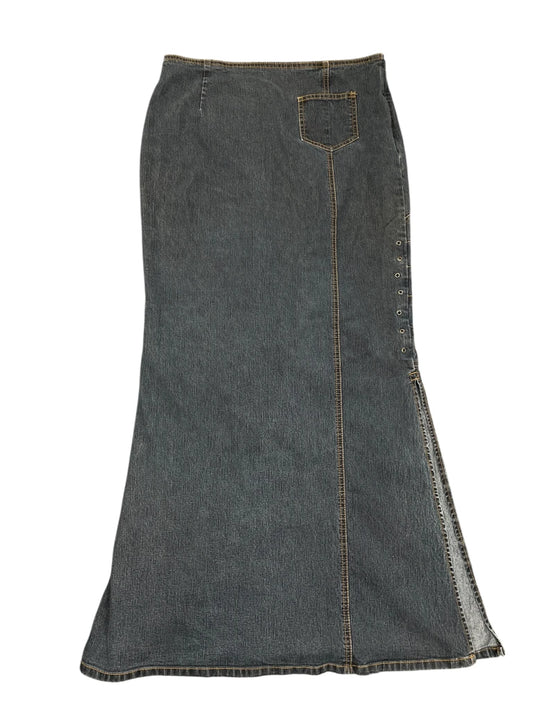 back view, Bisou Bisou Black Asymmetrical Panel Denim Skirt, vintage Y2K second hand piece