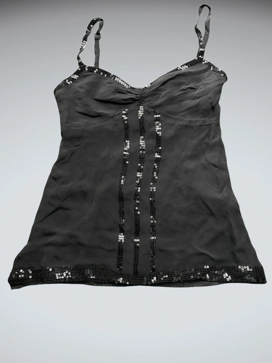 front view, Express Design Studio Black Sequin Embellished Camisole Top, vintage Y2K second hand piece
