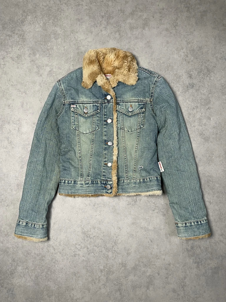 detail view, Kocca Fur Jeans Jacket, vintage Y2K second hand piece, image 6