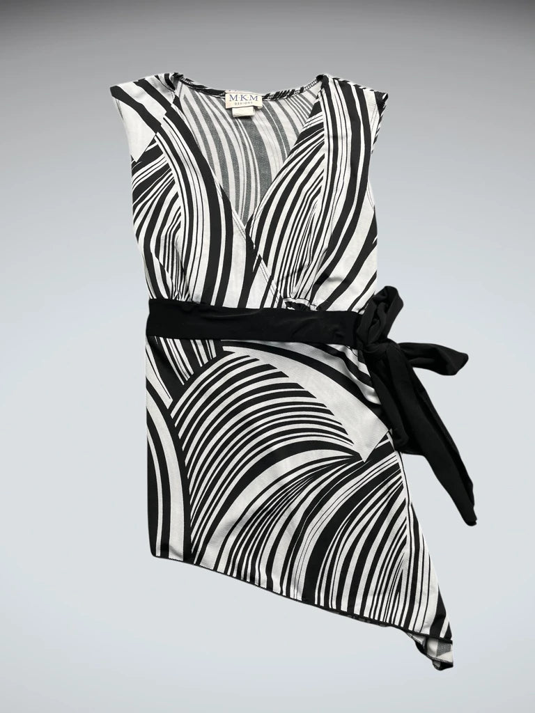 front view, MKM Design Zebra Print Belted Asymmetric Top, vintage Y2K second hand piece