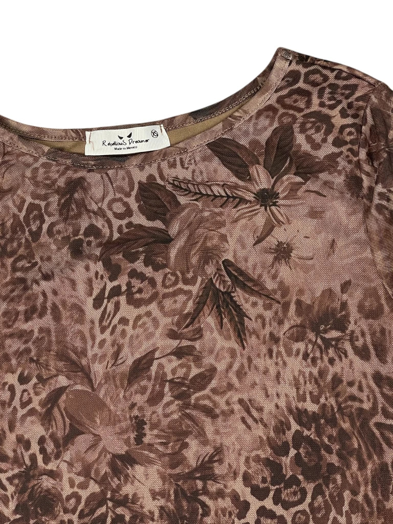 detail view, Rebellious Dreamer Boho Brown Floral Top, vintage Y2K second hand piece, image 5