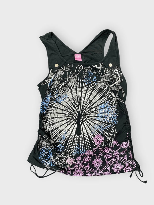 front view, Foca Jayne Black Y2K Tree Print Top, vintage Y2K second hand piece
