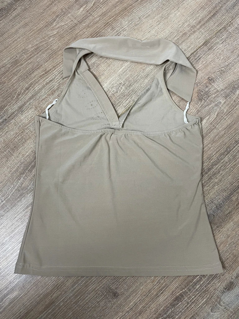 detail view, Out Beige Neck Holder Top, vintage Y2K second hand piece, image 4