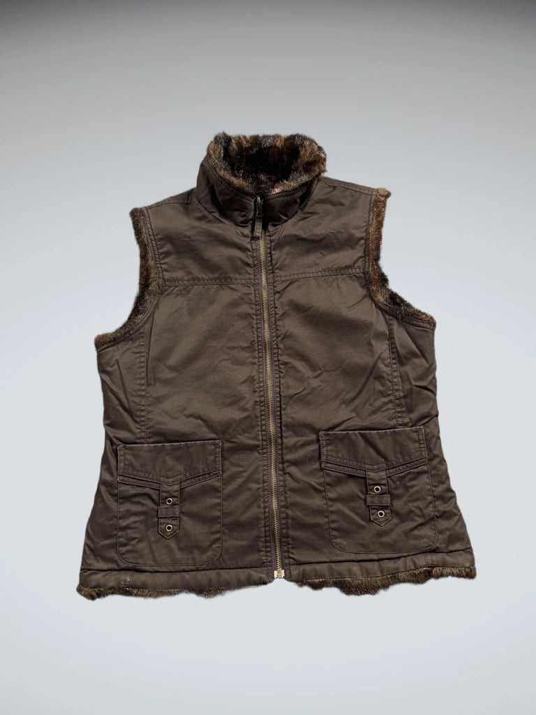 detail view, Vintage Brown 2 sided Faux Fur Vest Women, vintage Y2K second hand piece, image 5