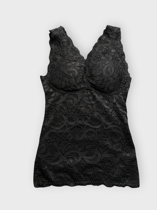 front view, Black Romantic Lace Lingerie-Inspired Top, vintage Y2K second hand piece